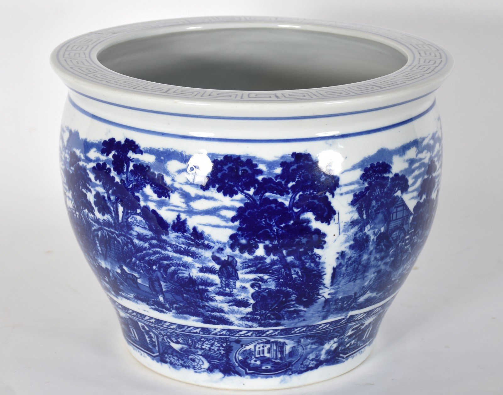 Cachepot de porcelana oriental decorado com paisagem em azul e branco... - foto 3 de 6