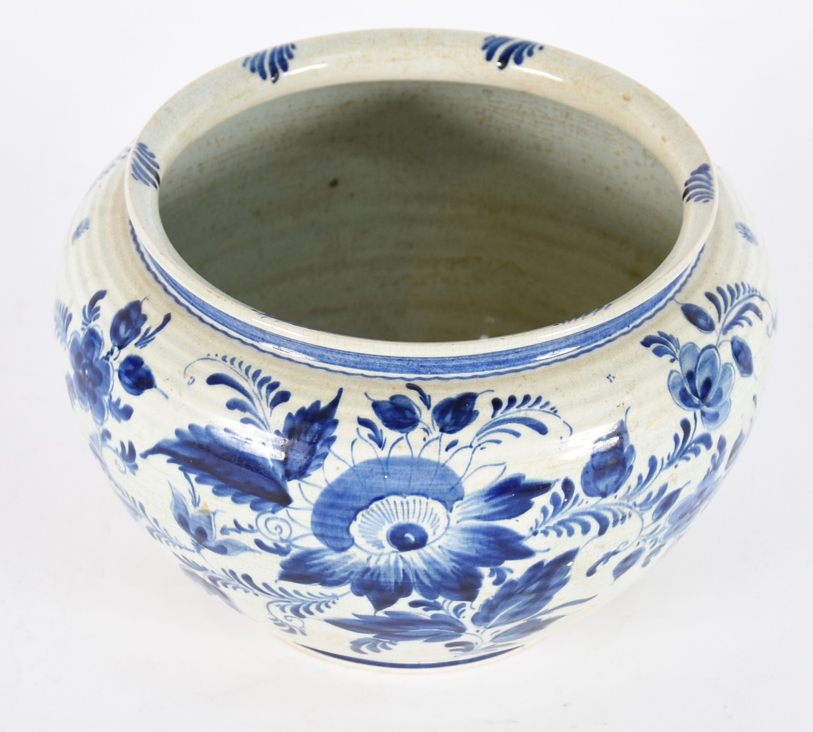 Cachepot de porcelana holandesa de Delf, decoração floral em azul e... - foto 1 de 4