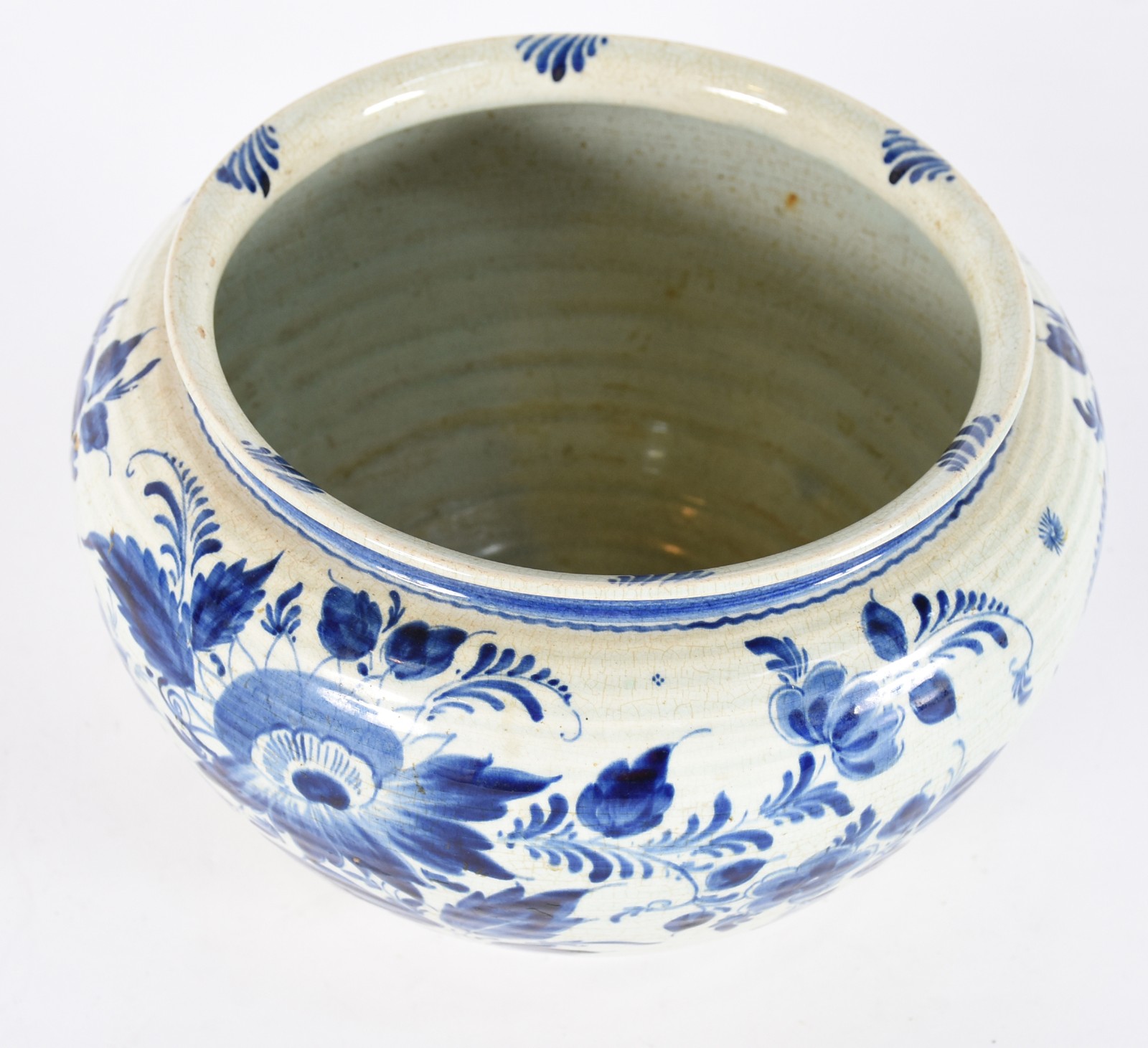 Cachepot de porcelana holandesa de Delf, decoração floral em azul e... - foto 2 de 4