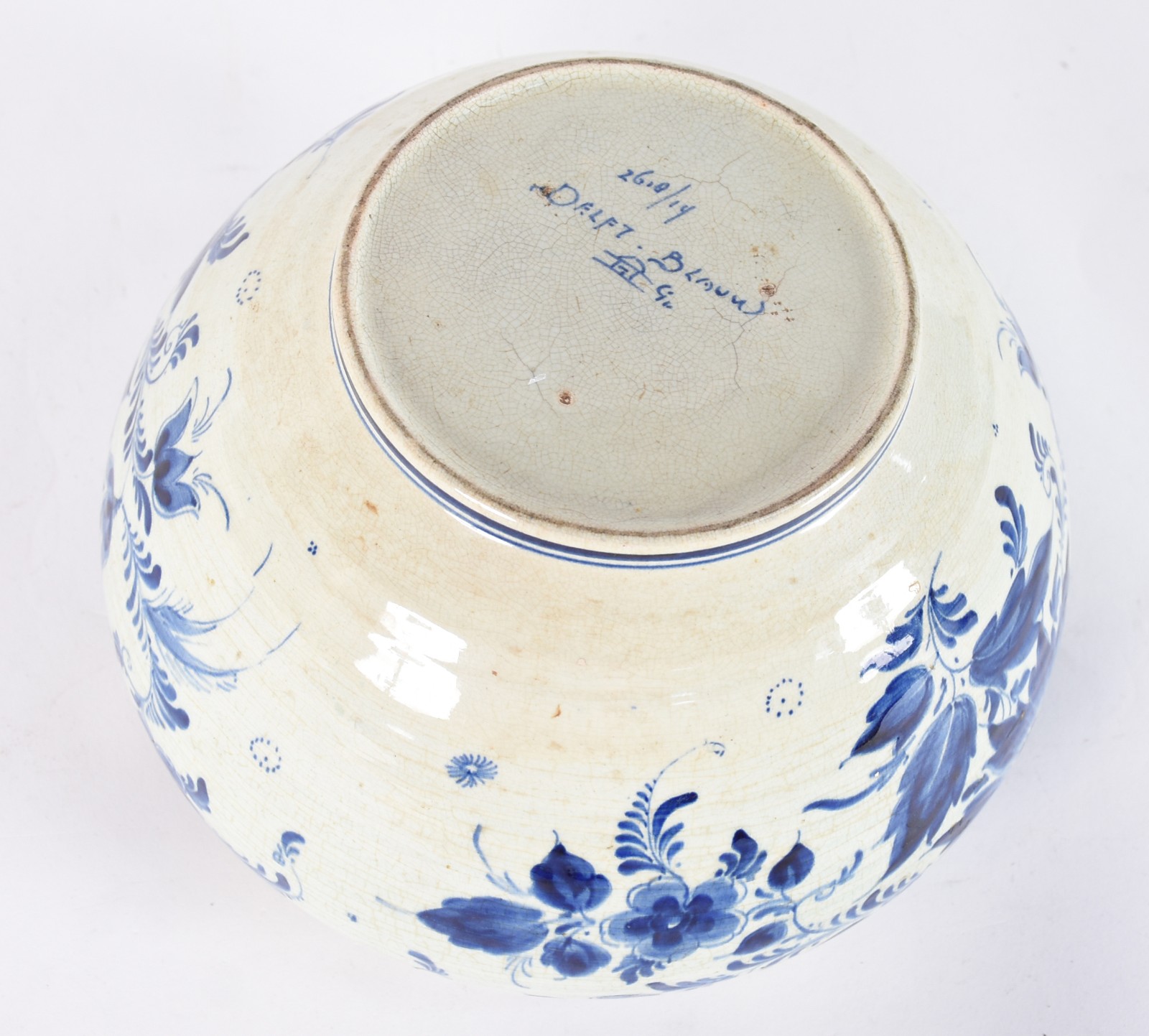 Cachepot de porcelana holandesa de Delf, decoração floral em azul e... - foto 3 de 4