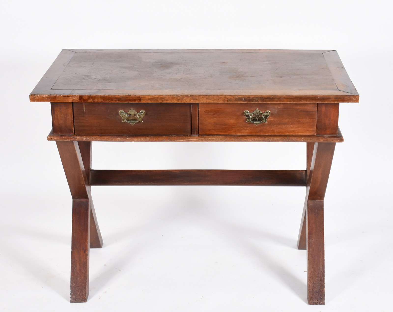 Mesa de escritório de madeira nobre, tampo retangular com duas... - foto 2 de 5