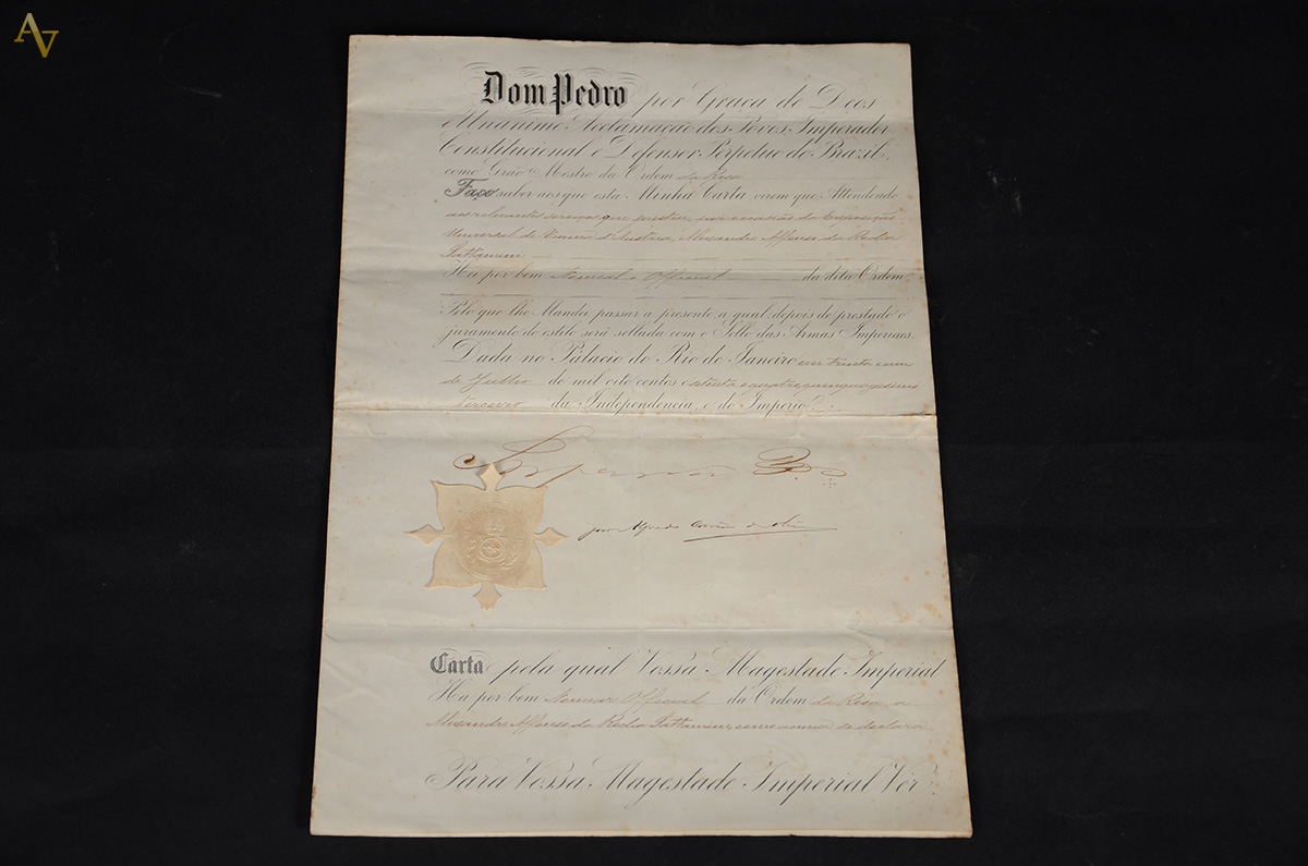 Raro documento Imperial brasileiro - D. Pedro. Medidas: 43 x 29 cm - foto 1 de 2