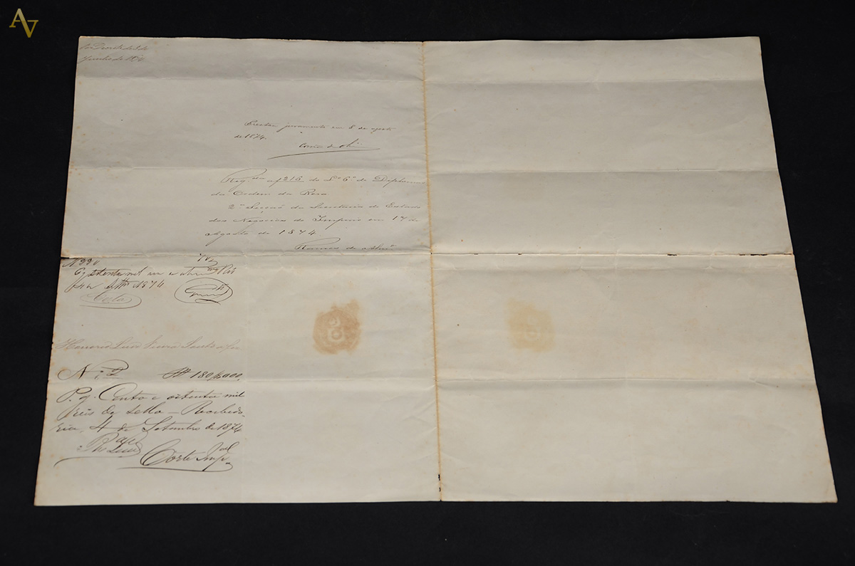 Raro documento Imperial brasileiro - D. Pedro. Medidas: 43 x 29 cm - foto 2 de 2