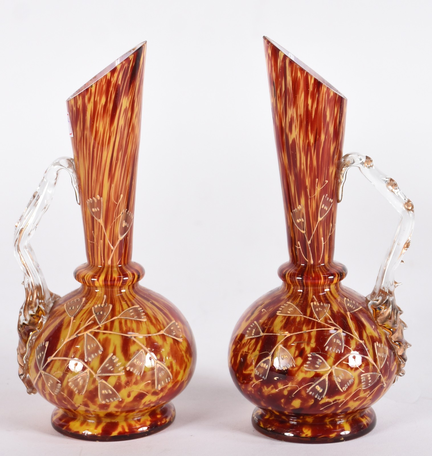 Par de jarrinhas com alças de murano mesclado de laranja e vermelho. - foto 1 de 4