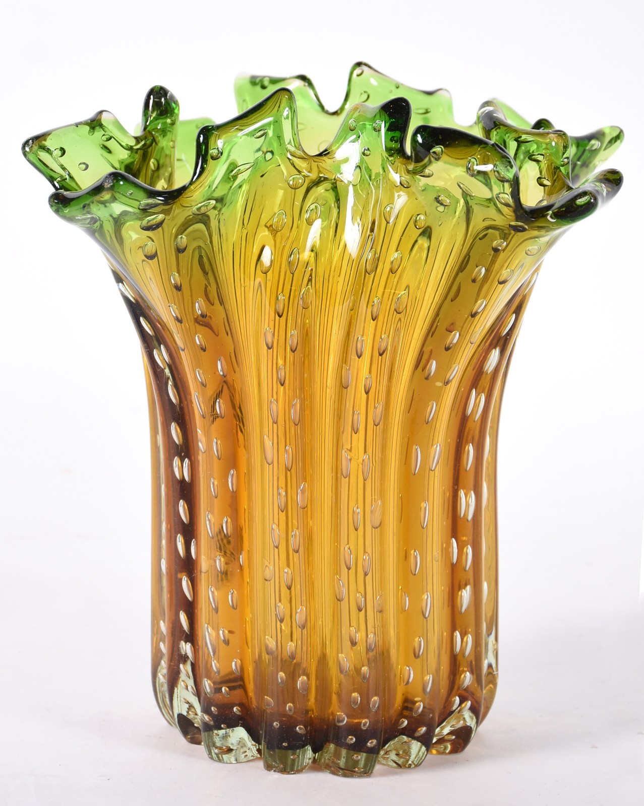 Vaso de murano em degrade na cor âmbar e verde. - foto 1 de 4