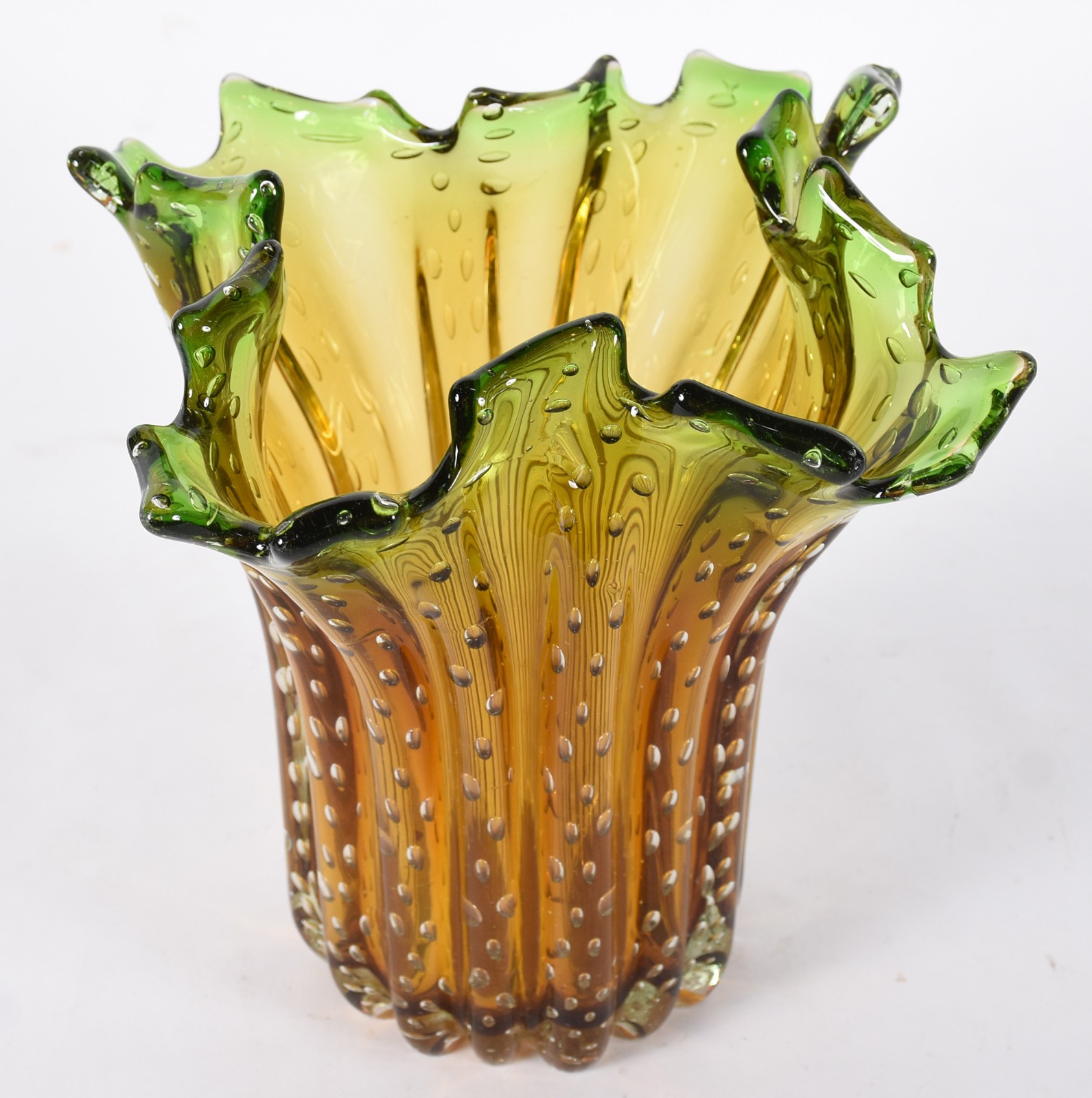Vaso de murano em degrade na cor âmbar e verde. - foto 3 de 4