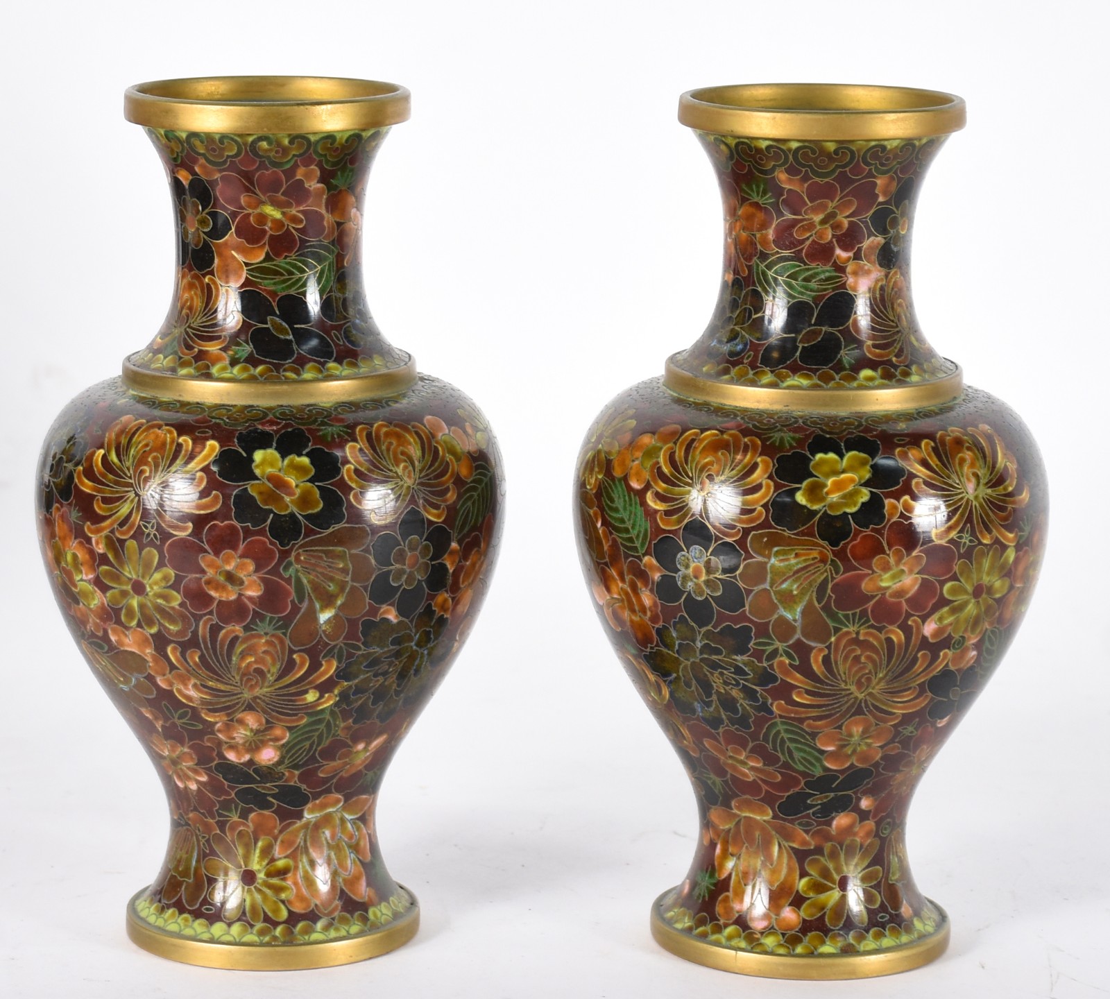 Par de vasos orientais de cloisoné floral. - foto 1 de 4