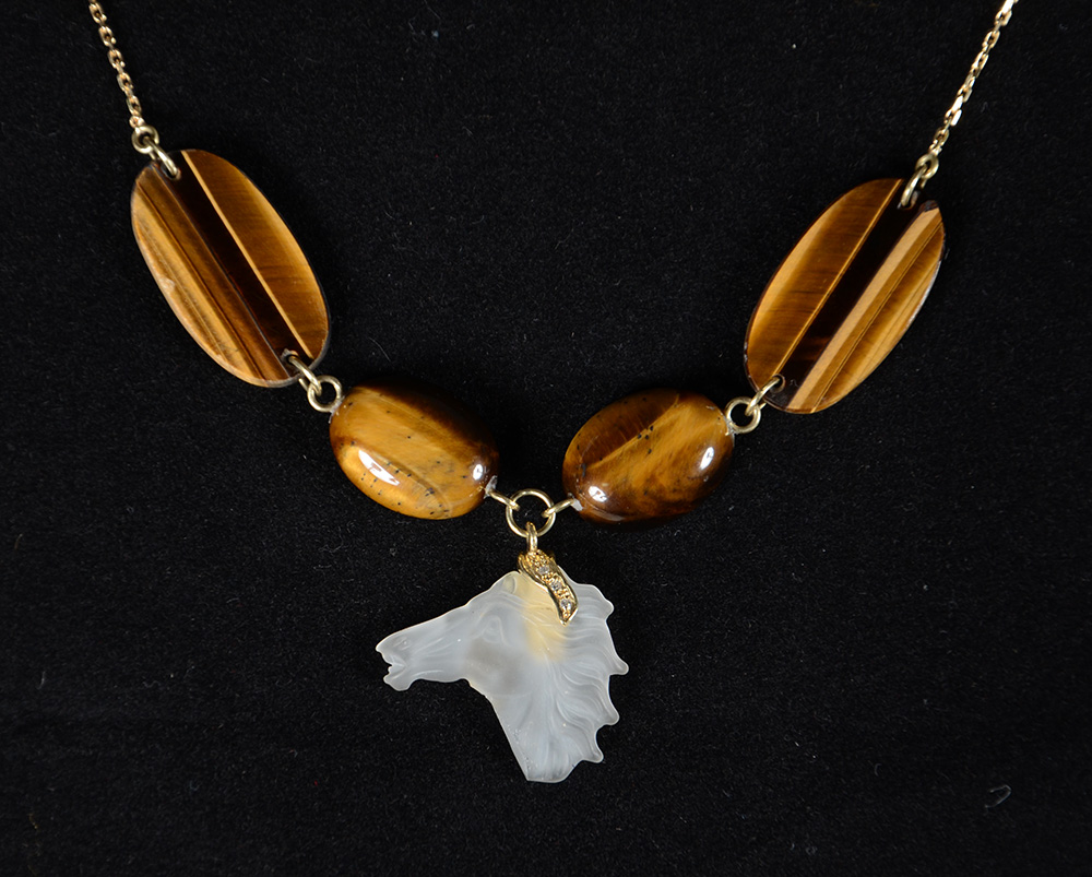 Conjunto de colar e pendente em outro 18 k, com pedra "olho de... - foto 1 de 2