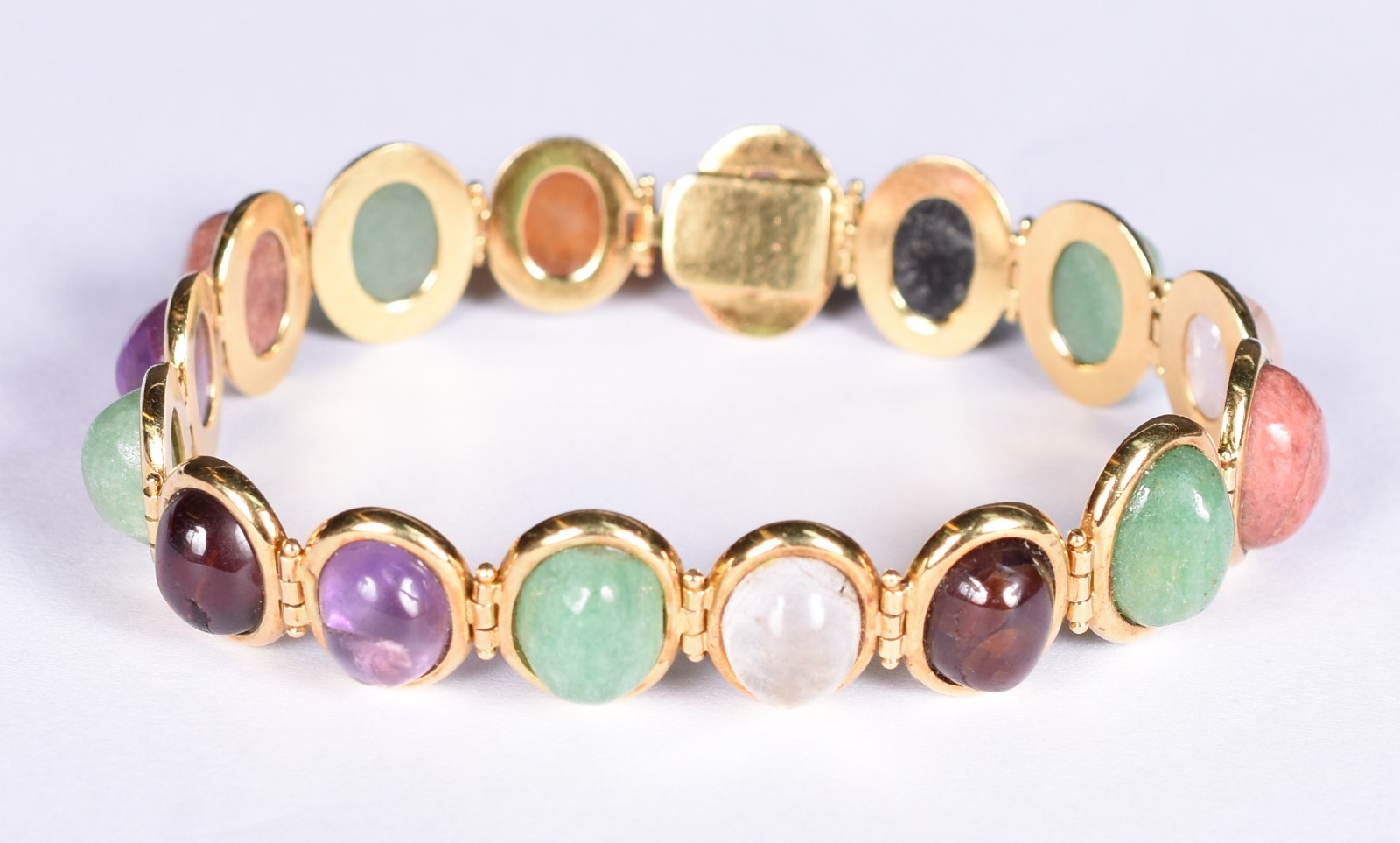 Pulseira em ouro 18 k, contraste 750 e 16 pedras cabochon coloridas... - foto 1 de 4