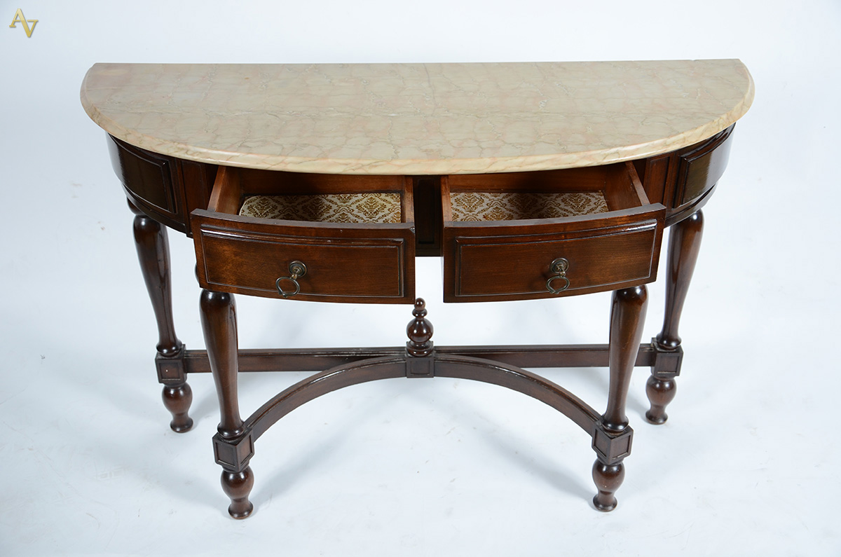 Console de madeira nobre feitio meia lua, 2 gavetas, pernas... - foto 2 de 2