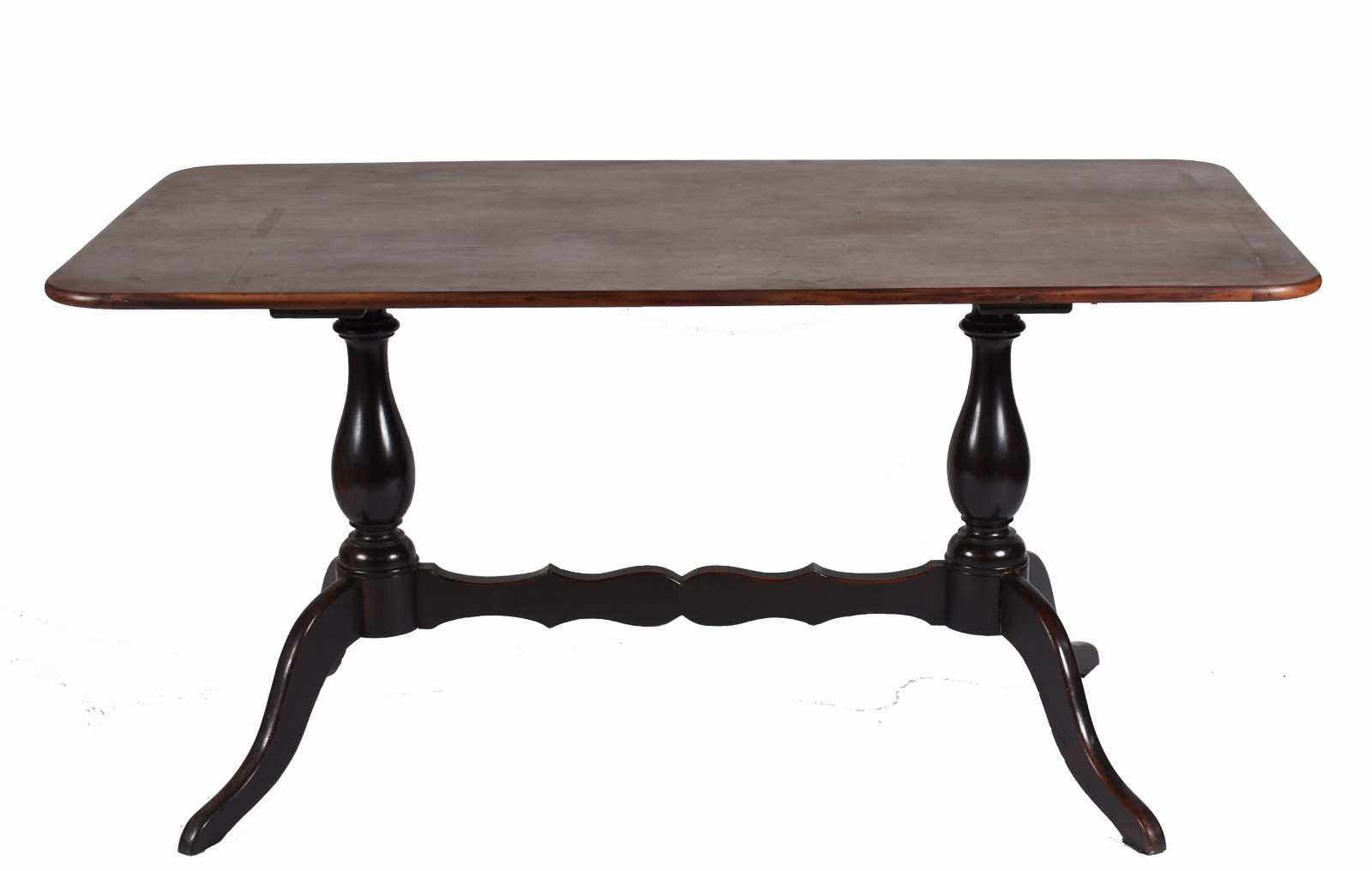Mesa de jantar de madeira nobre, tampo retangular, apoio em duas... - foto 1 de 4