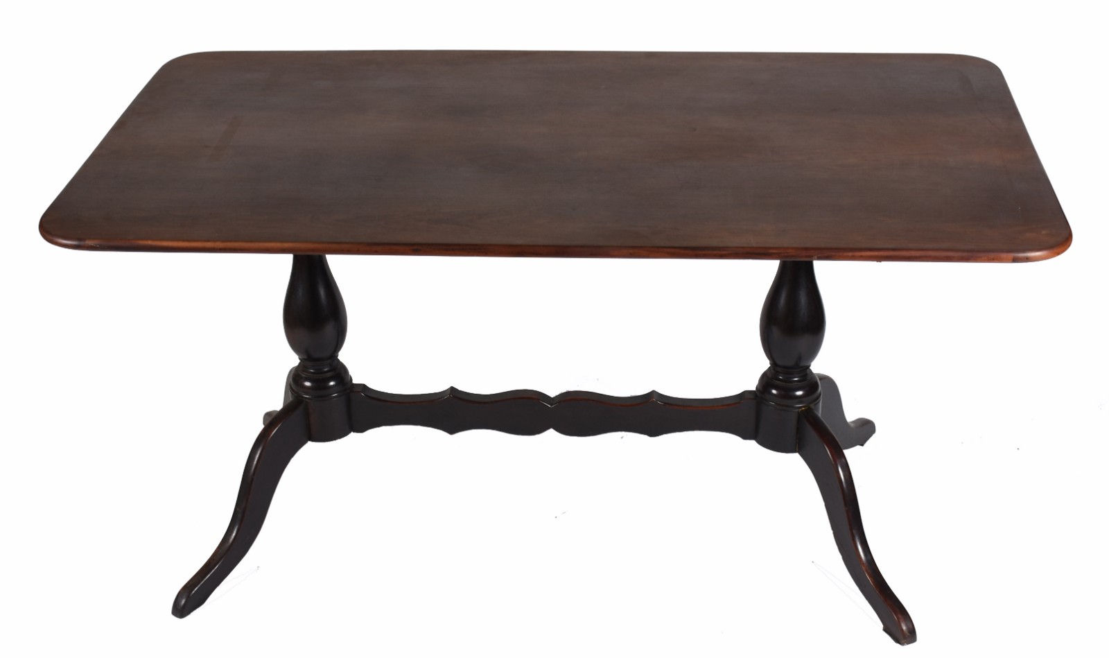Mesa de jantar de madeira nobre, tampo retangular, apoio em duas... - foto 2 de 4