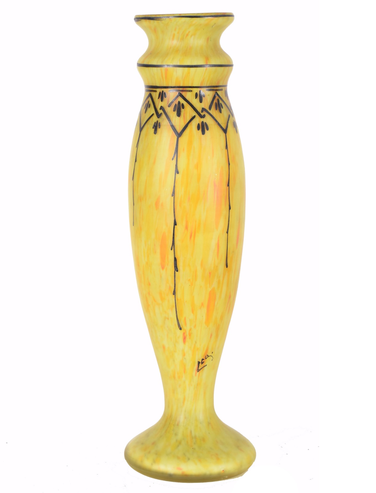 Vaso de pasta de vidro na cor amarelo, assinado. - foto 2 de 5