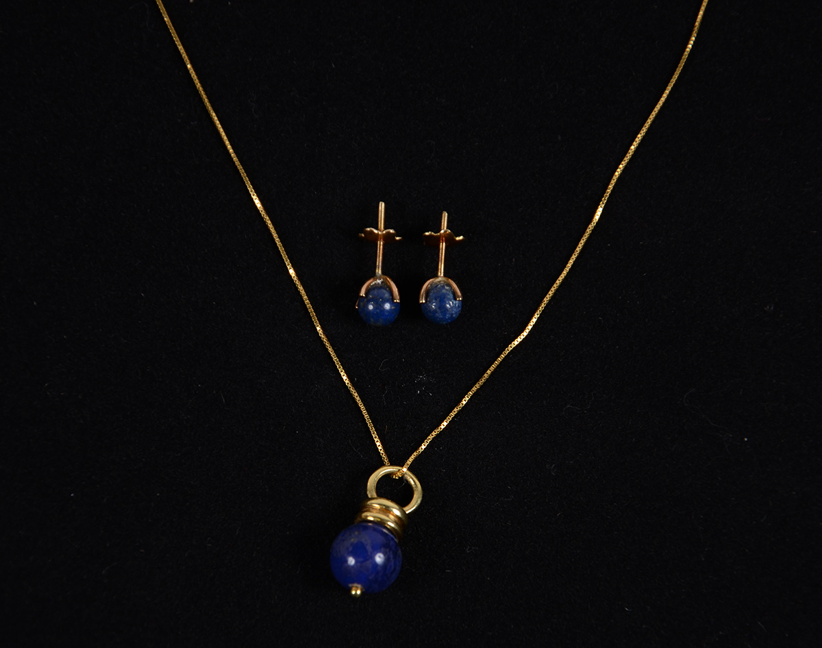 Conjunto de gargantilha em ouro 18 k, pingente e par de brincos Lápis... - foto 1 de 2