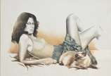 C.LIMA, Figura Feminina com Gato - Gravura 39/100.