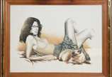 C.LIMA, Figura Feminina com Gato - Gravura 39/100.