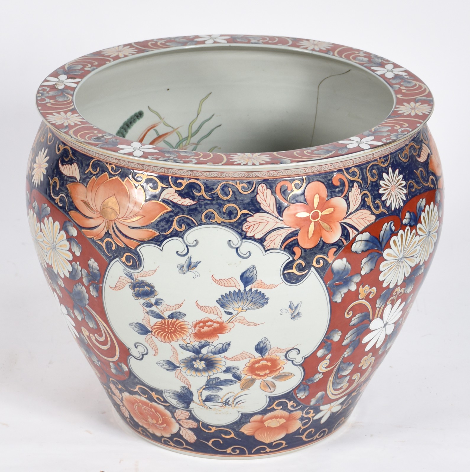 Grande Aquário/cachepot de porcelana oriental com flores em rouge de... - foto 1 de 5