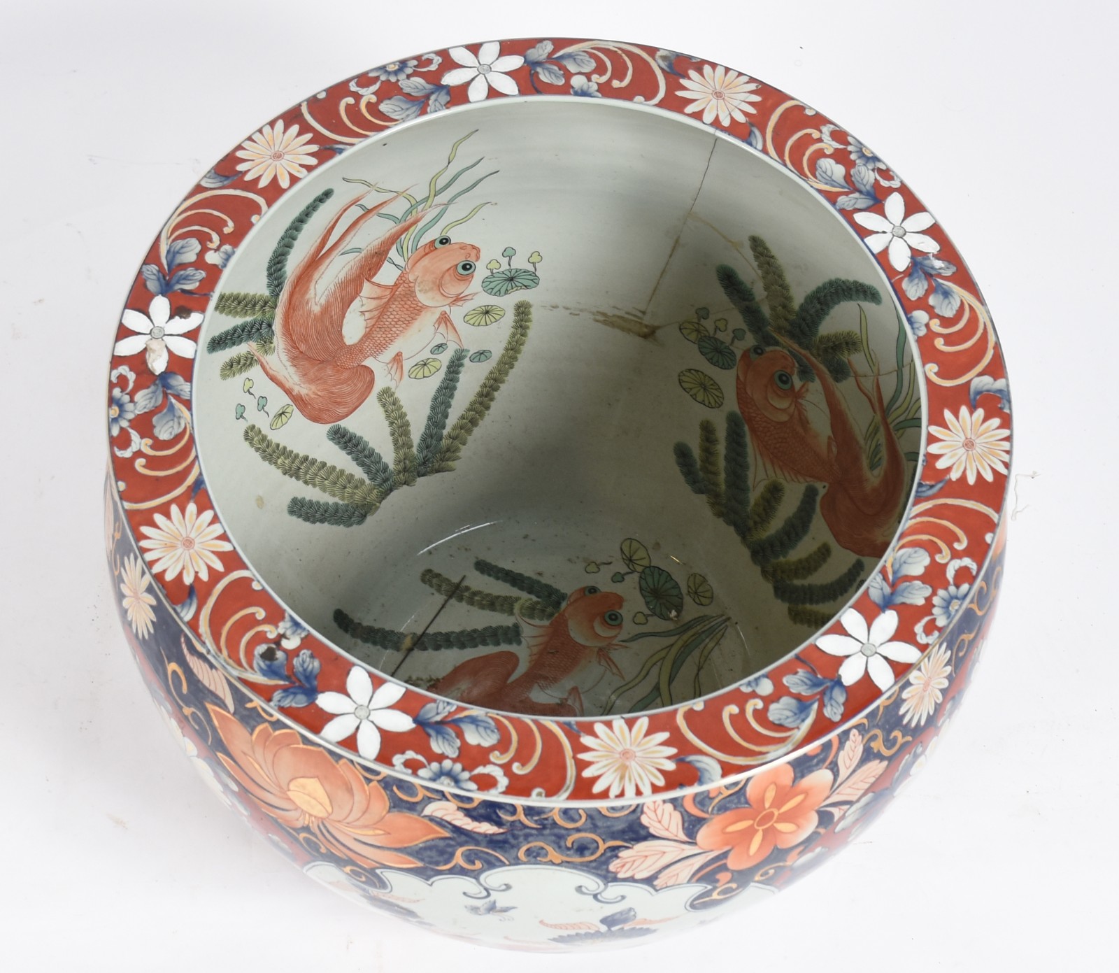 Grande Aquário/cachepot de porcelana oriental com flores em rouge de... - foto 2 de 5
