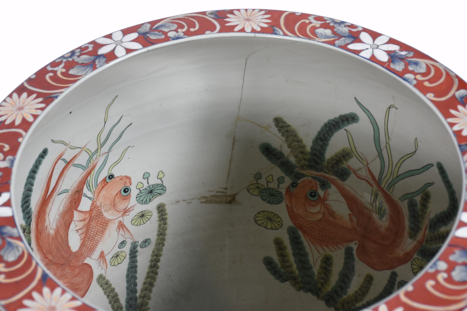 Grande Aquário/cachepot de porcelana oriental com flores em rouge de... - foto 5 de 5