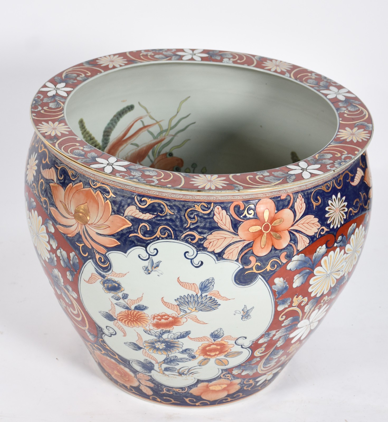 Grande Aquário/cachepot de porcelana oriental com flores em rouge de... - foto 1 de 4