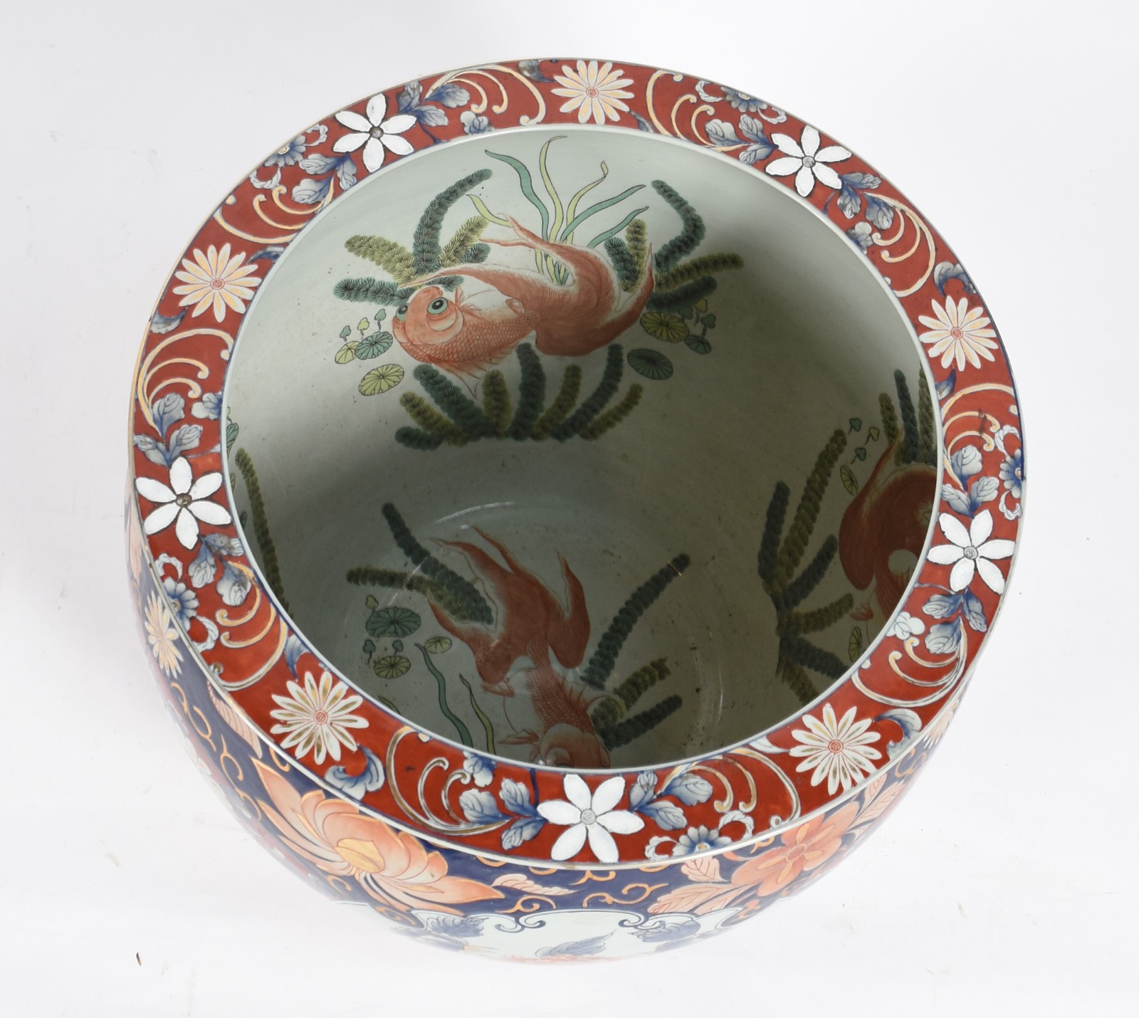 Grande Aquário/cachepot de porcelana oriental com flores em rouge de... - foto 2 de 4