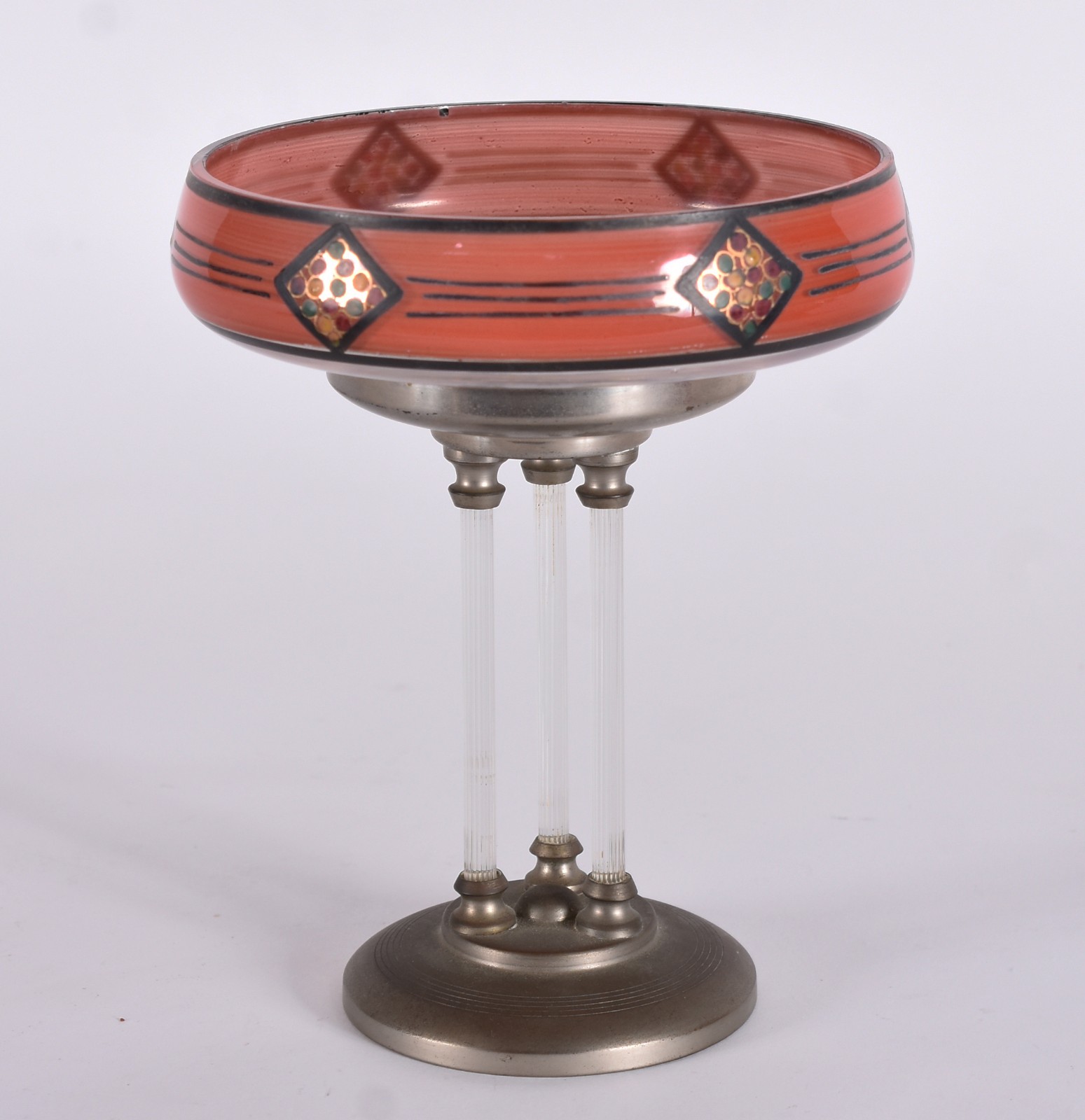 Fruteira Art deco com base de metal prateado e recipiente de vidro... - foto 1 de 3