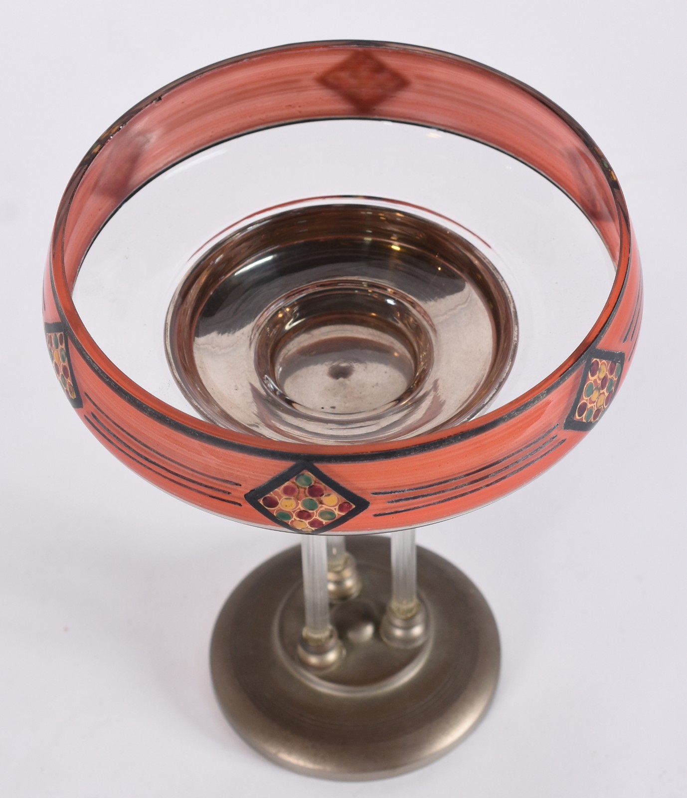 Fruteira Art deco com base de metal prateado e recipiente de vidro... - foto 2 de 3