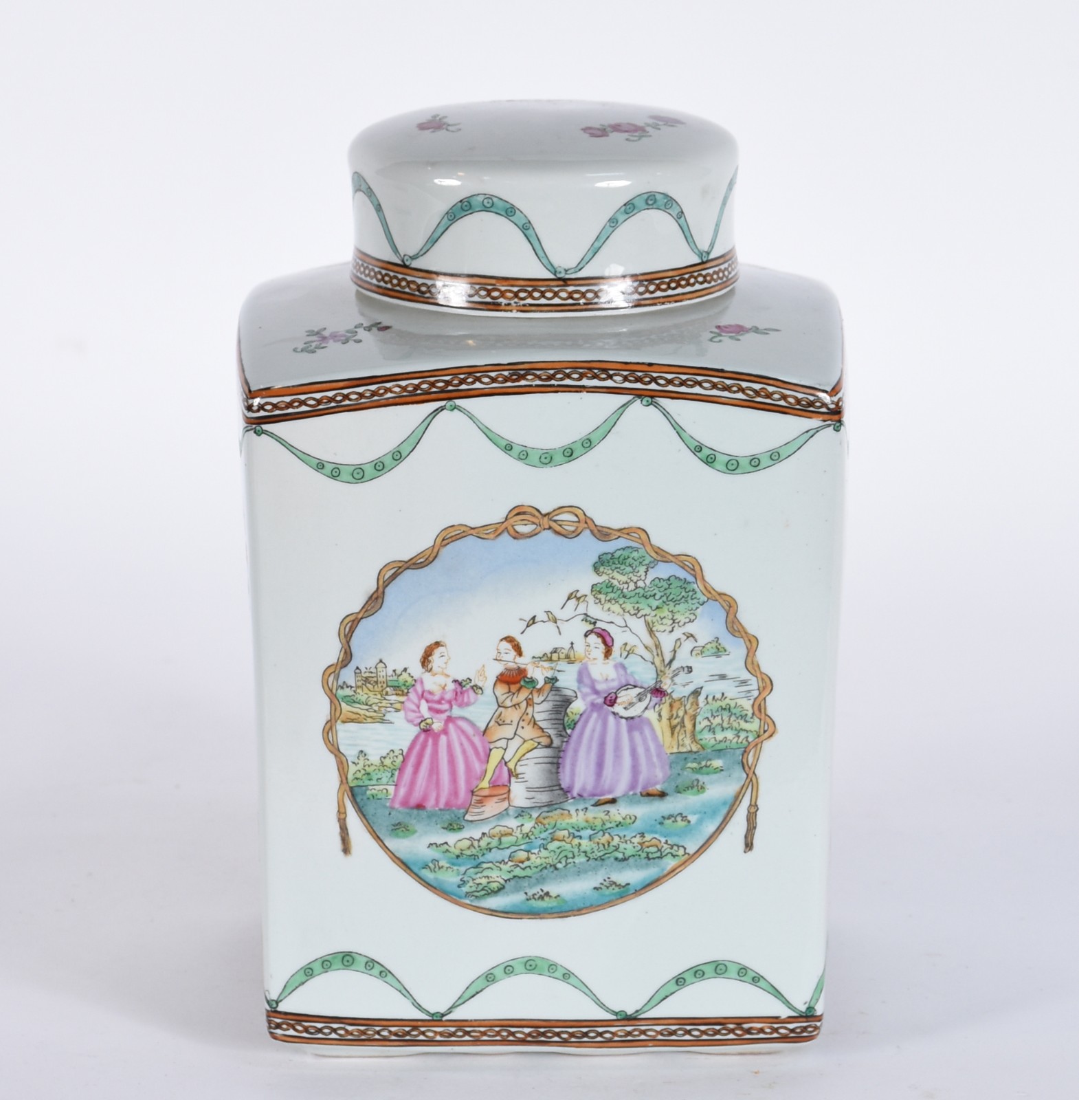 Potiche de porcelana oriental decorado com cena romântica em... - foto 1 de 5