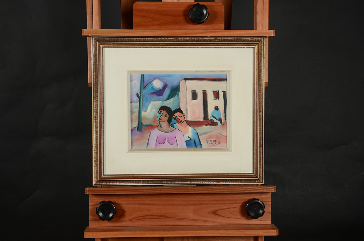 HUMBERTO DA COSTA -Figuras com casa ao fundo - ost - 26 X 38,5 - 1978