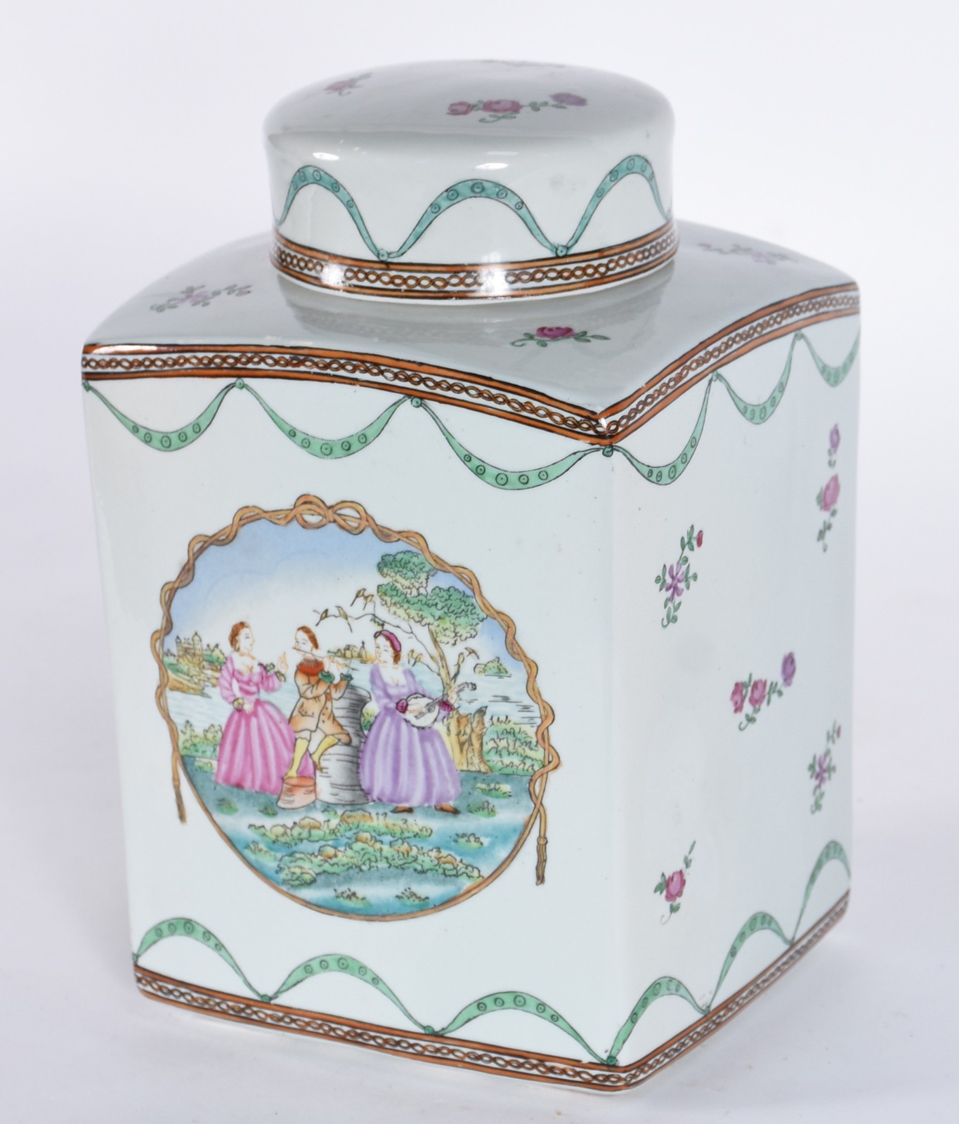 Potiche de porcelana oriental decorado com cena romântica em... - foto 2 de 5