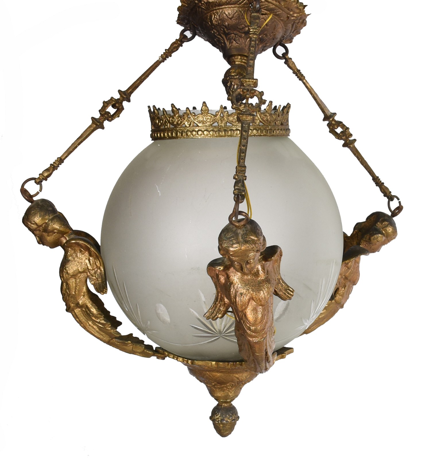 Antiga Lanterna de bronze com globo de vidro fosco (trincado). - foto 1 de 3