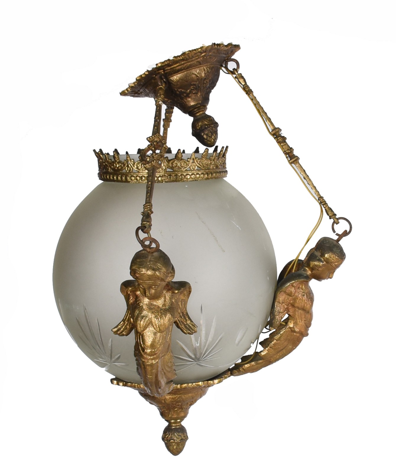 Antiga Lanterna de bronze com globo de vidro fosco (trincado). - foto 2 de 3
