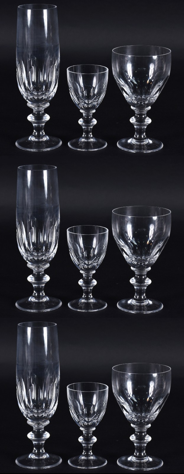 Serviço de cristal de pé alto composto de: 11 flutes, 8 vinho tinto e... - foto 1 de 3