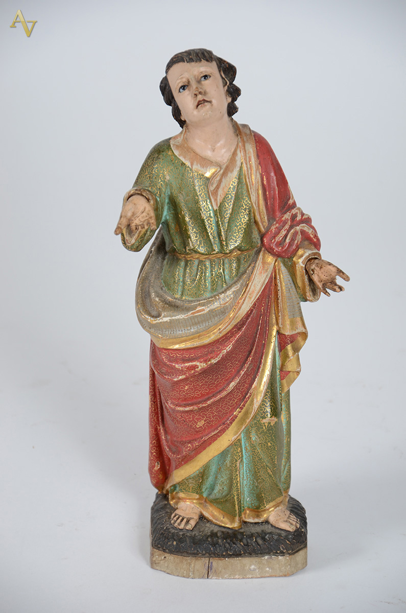SÃO JOÃO EVANGELISTA - Imagem em madeira policromada. Altura: 31 cm