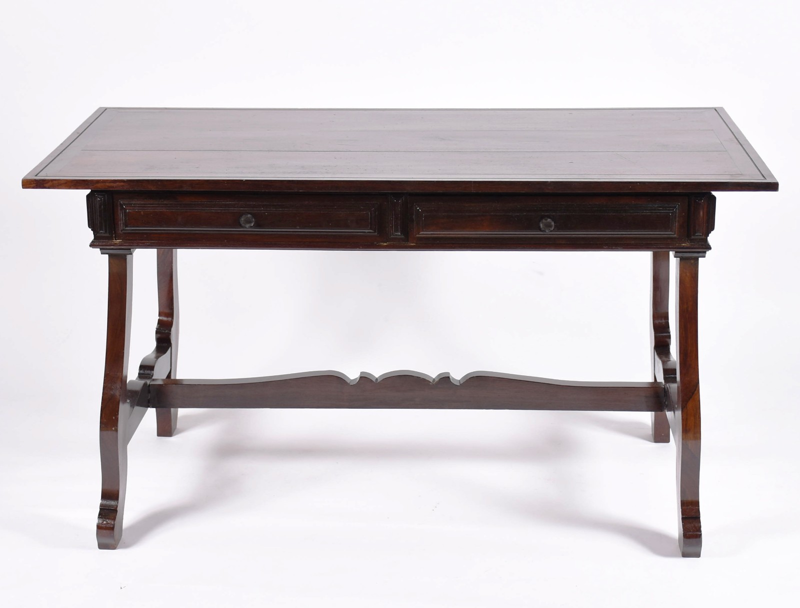 Mesa de jacarandá estilo colonial brasileiro com duas gavetas, pernas... - foto 2 de 3