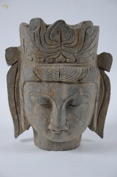 Antiga Cabeça de Buda Chinesa esculpida em pedra. Medidas: 23 x 18...