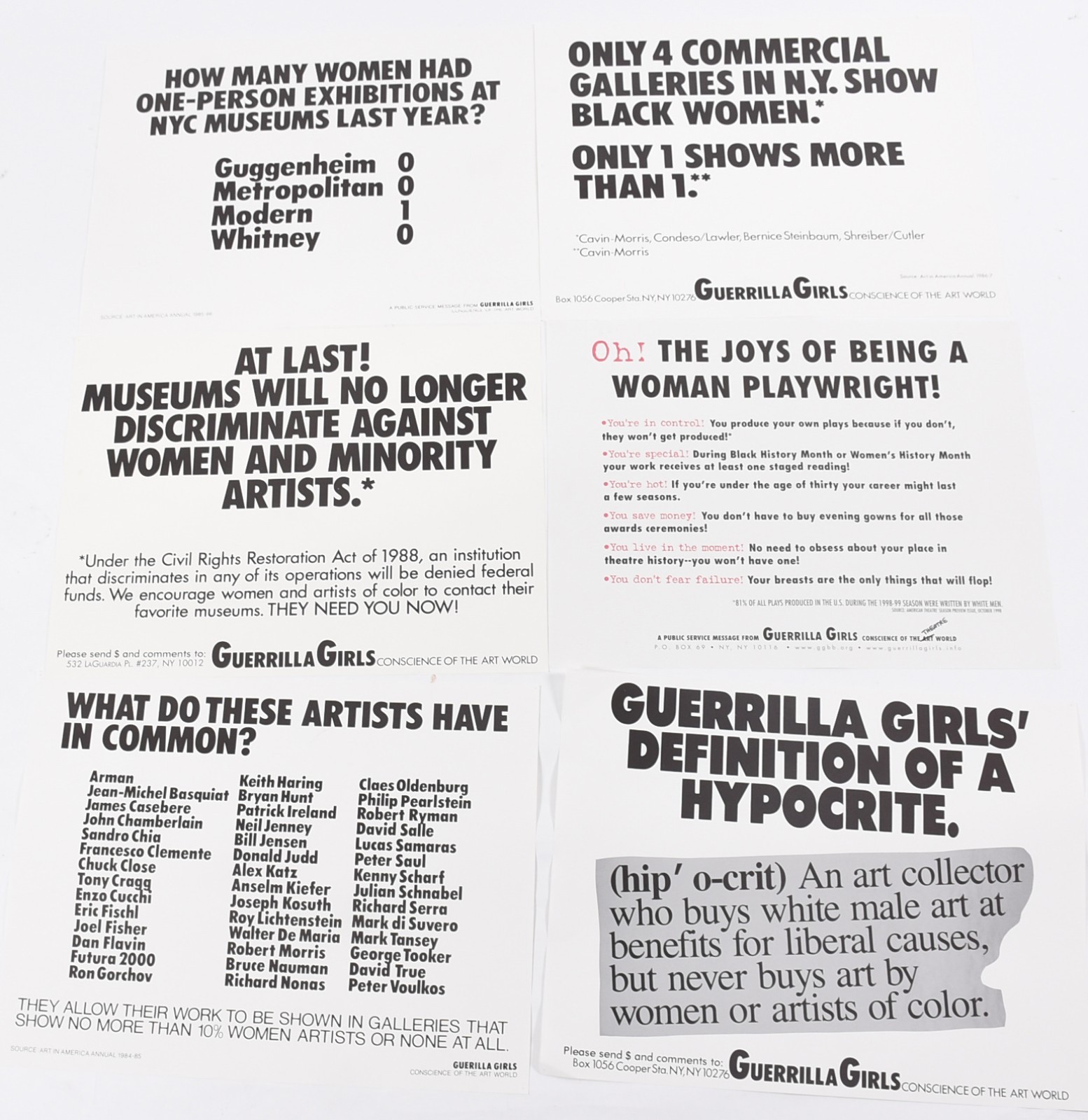 Guerrila Girls (1985), Raríssimo conjunto de 25 pôsteres da década de 80 - foto 1 de 5