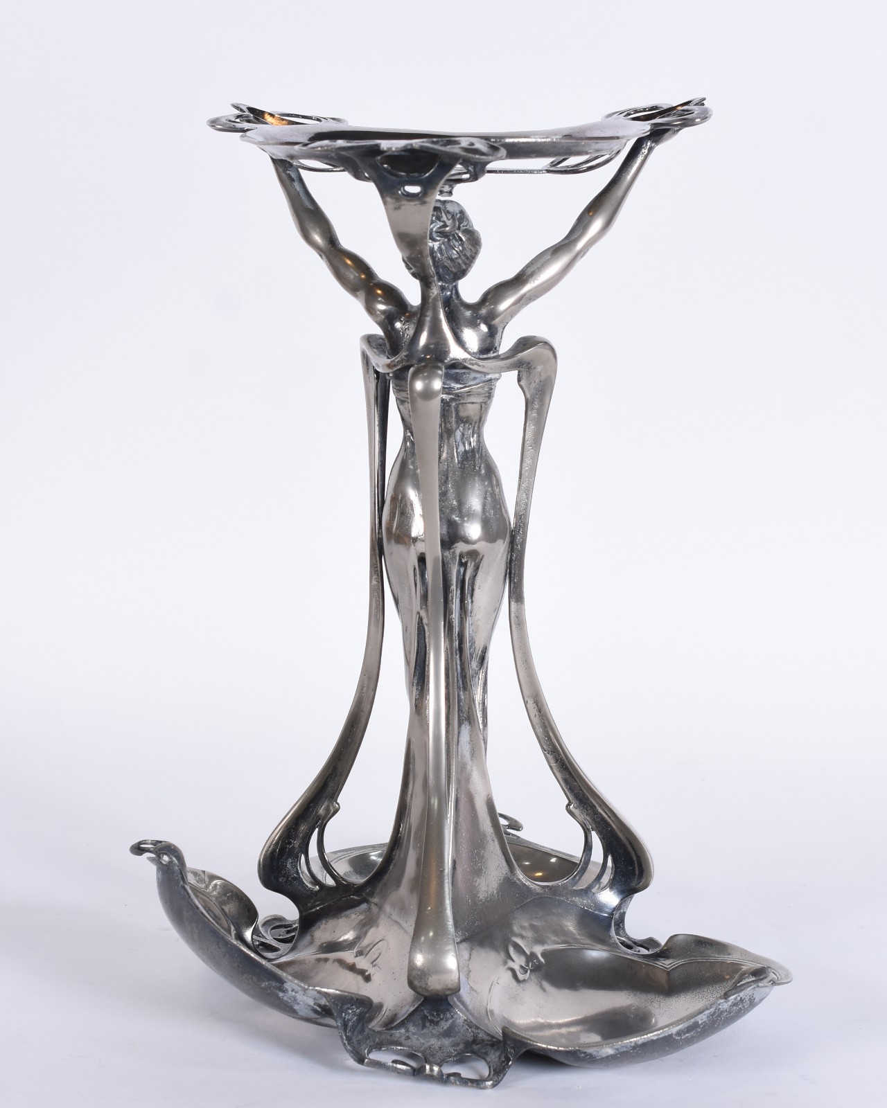 Base de floreira Art Nouveau de metal representando figura feminina... - foto 3 de 7