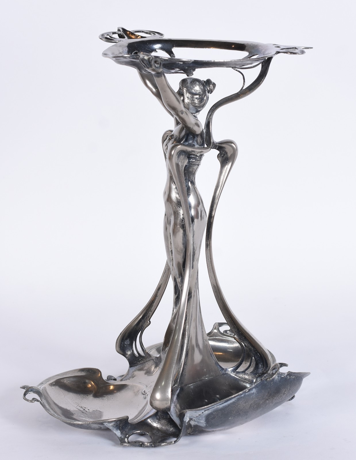 Base de floreira Art Nouveau de metal representando figura feminina... - foto 4 de 7