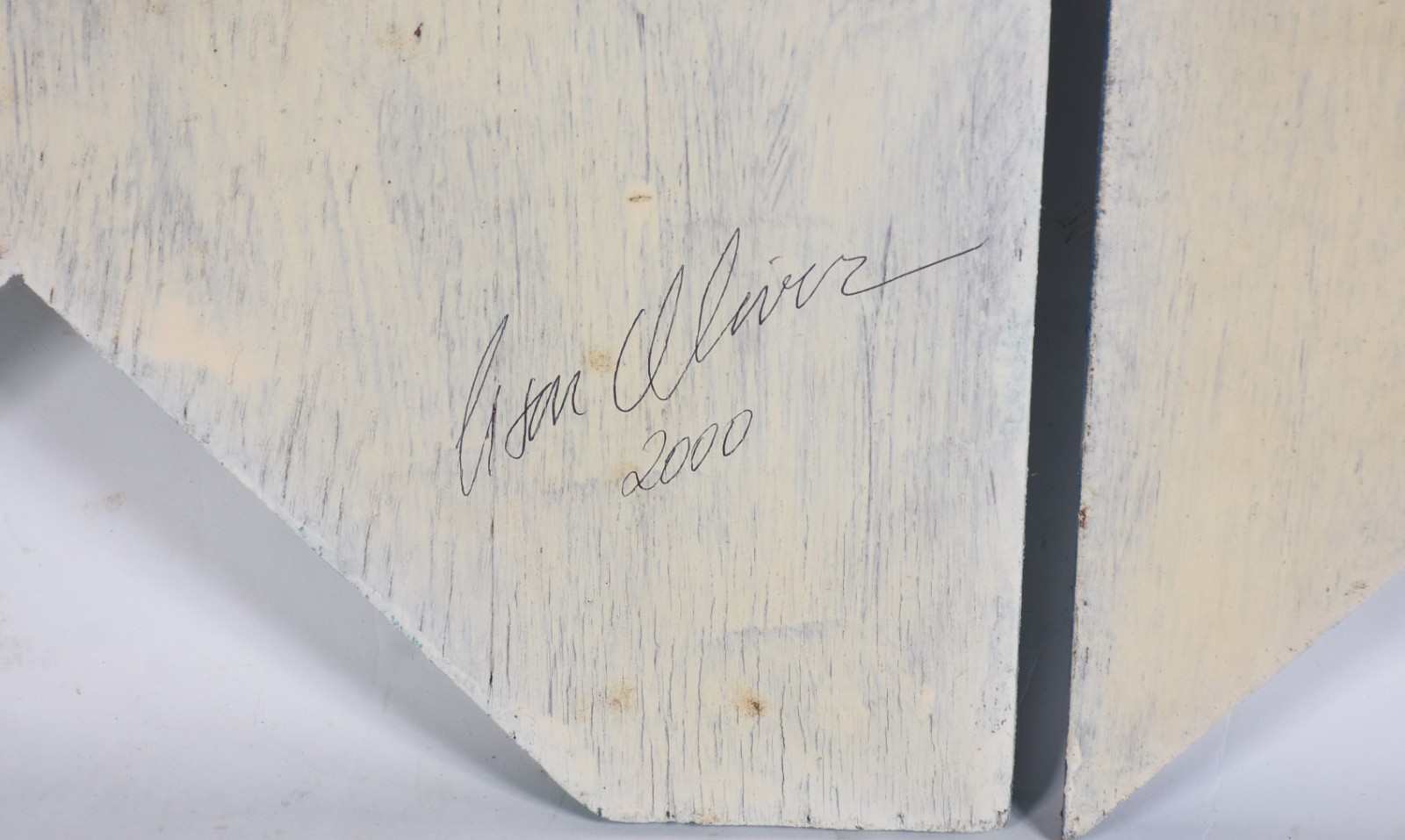 Duas placas de madeira com colagem e pintura - datado 2000. - foto 4 de 5