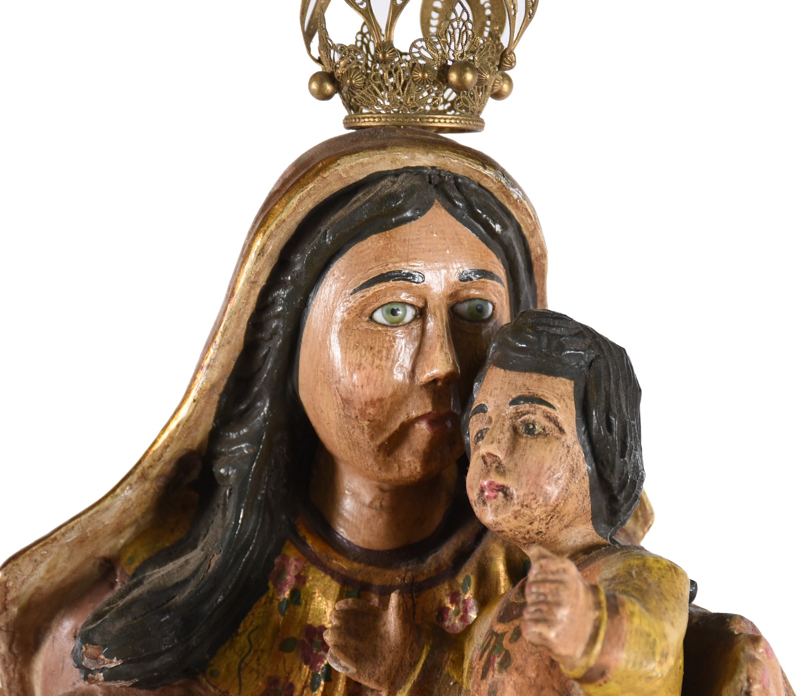 Nossa Senhora - Imagem de madeira policromada com anjos aos pés... - foto 3 de 9