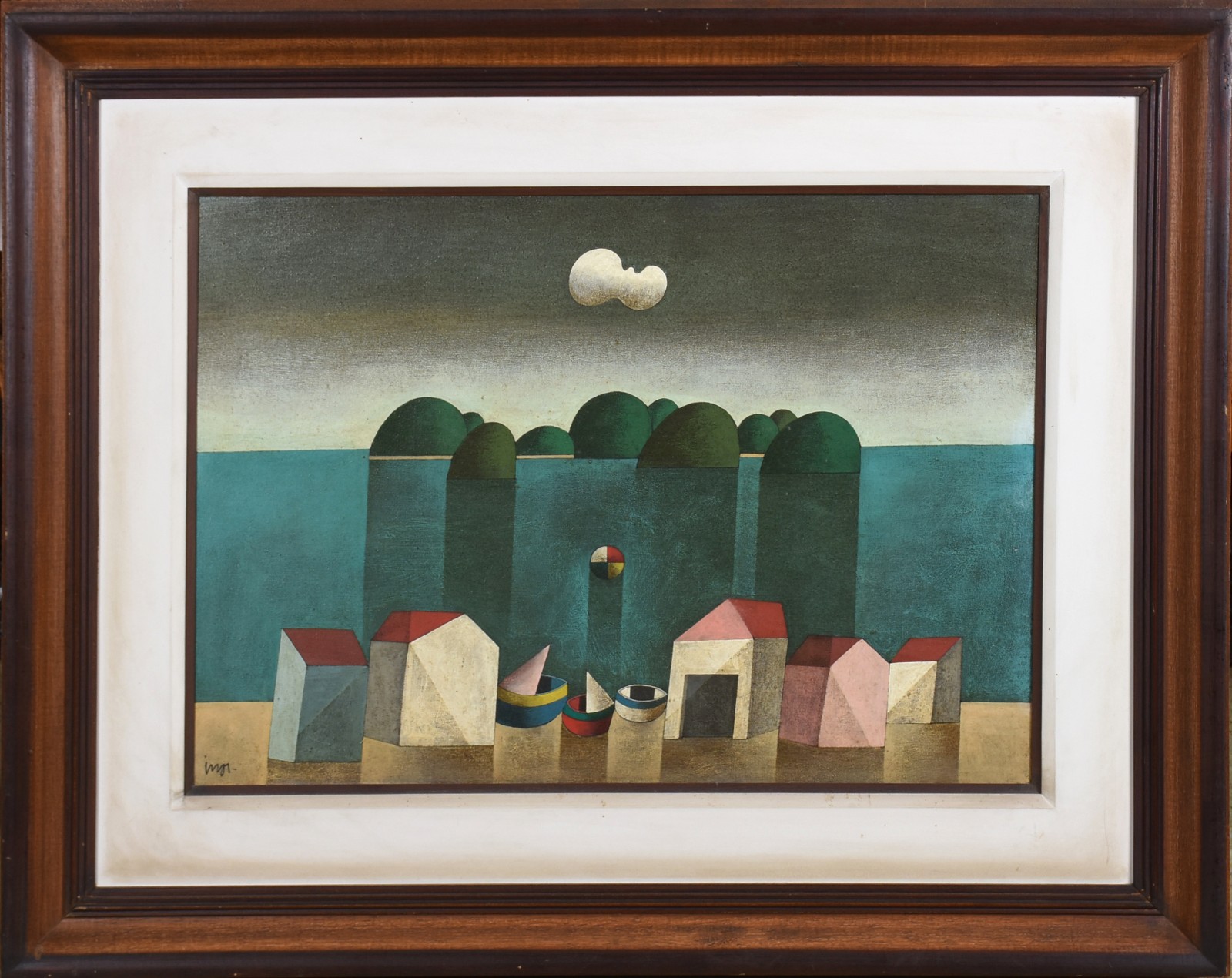 Inos Corradin (1929-2025), Paisagem com barcos e casas - foto 2 de 4