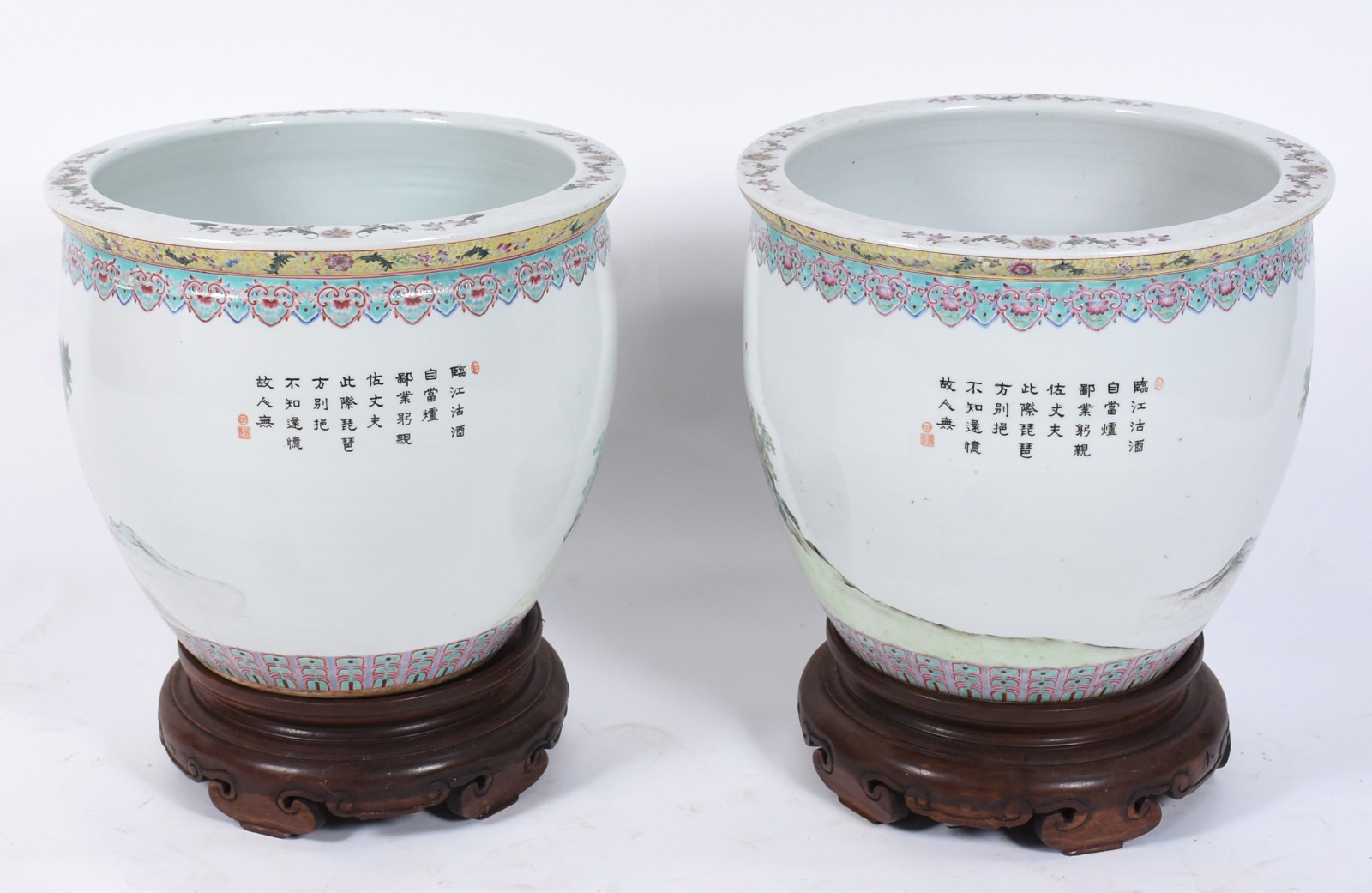 Par de cachepots/aquário de porcelana oriental decorados com figuras... - foto 4 de 6