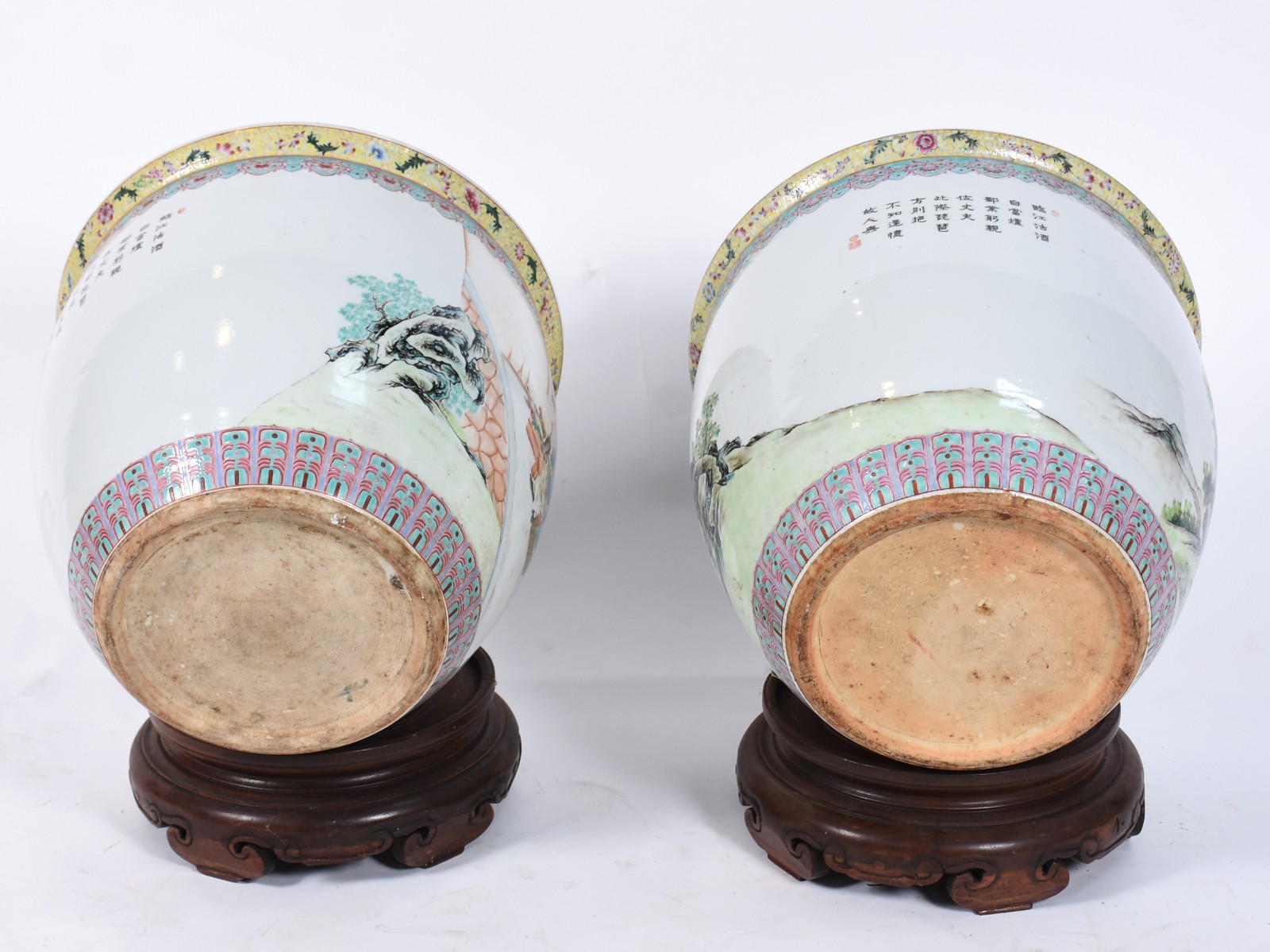 Par de cachepots/aquário de porcelana oriental decorados com figuras... - foto 5 de 6