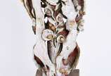 ARTE POPULAR,  - Estatueta representando Figura feminina de cerâmica vitrificada assinada M.O.,  base de madeira.