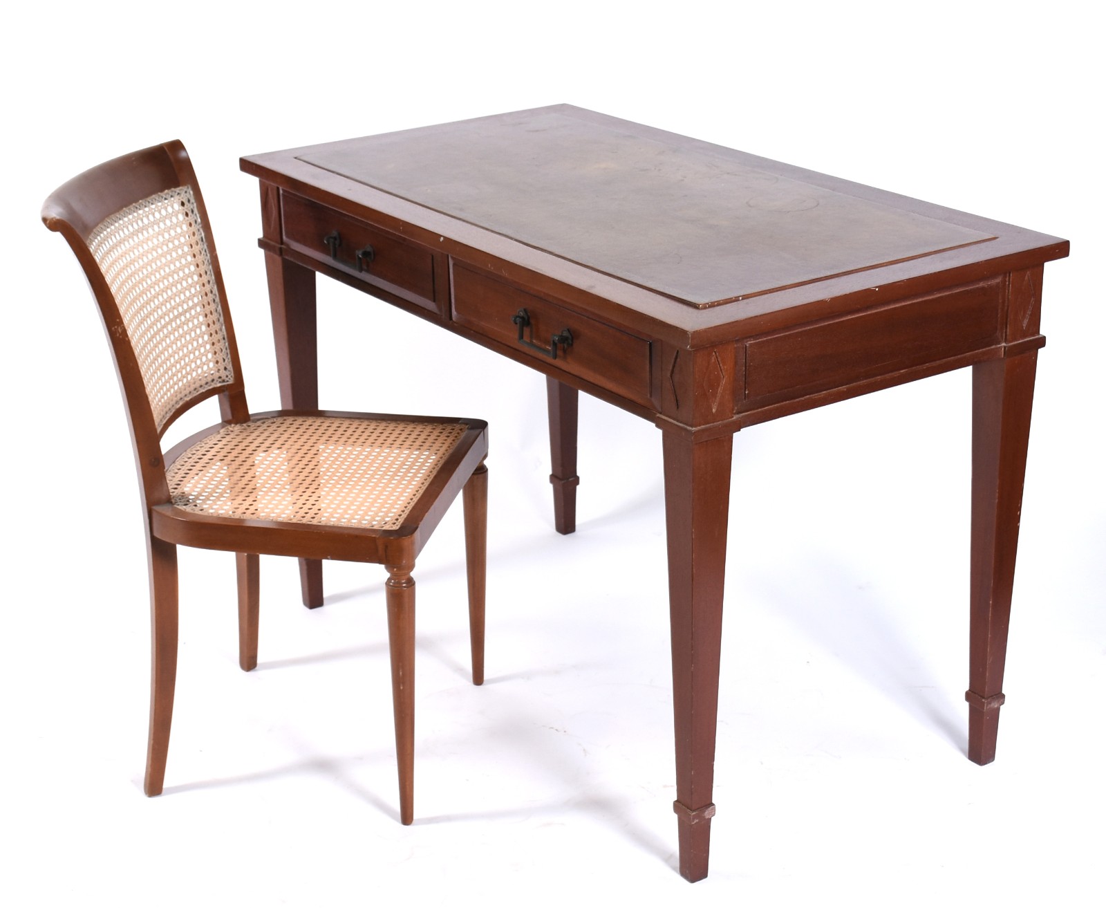 Mesa de escritório de madeira nobre, tampo retangular com 2 gavetas... - foto 1 de 9