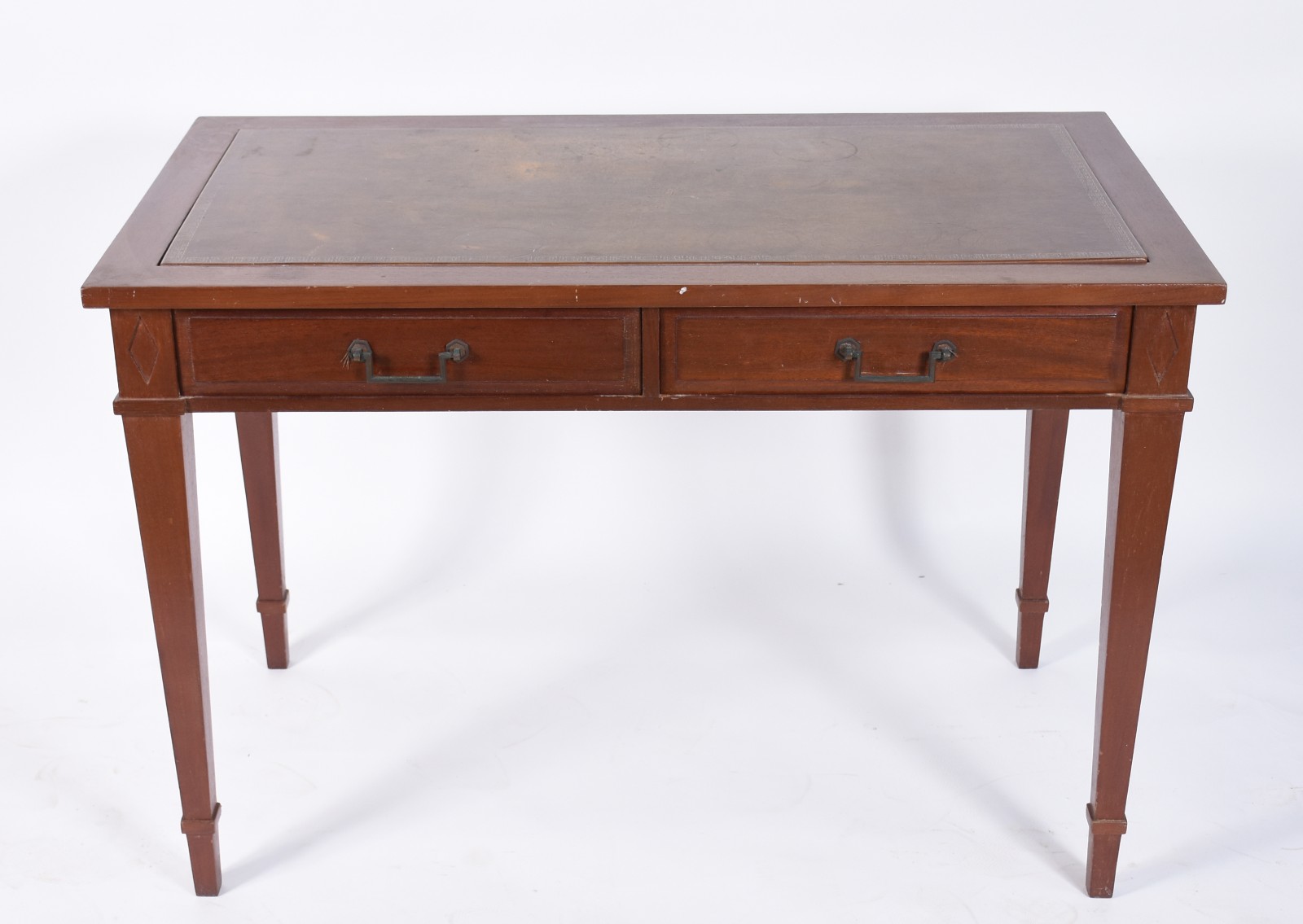 Mesa de escritório de madeira nobre, tampo retangular com 2 gavetas... - foto 4 de 9
