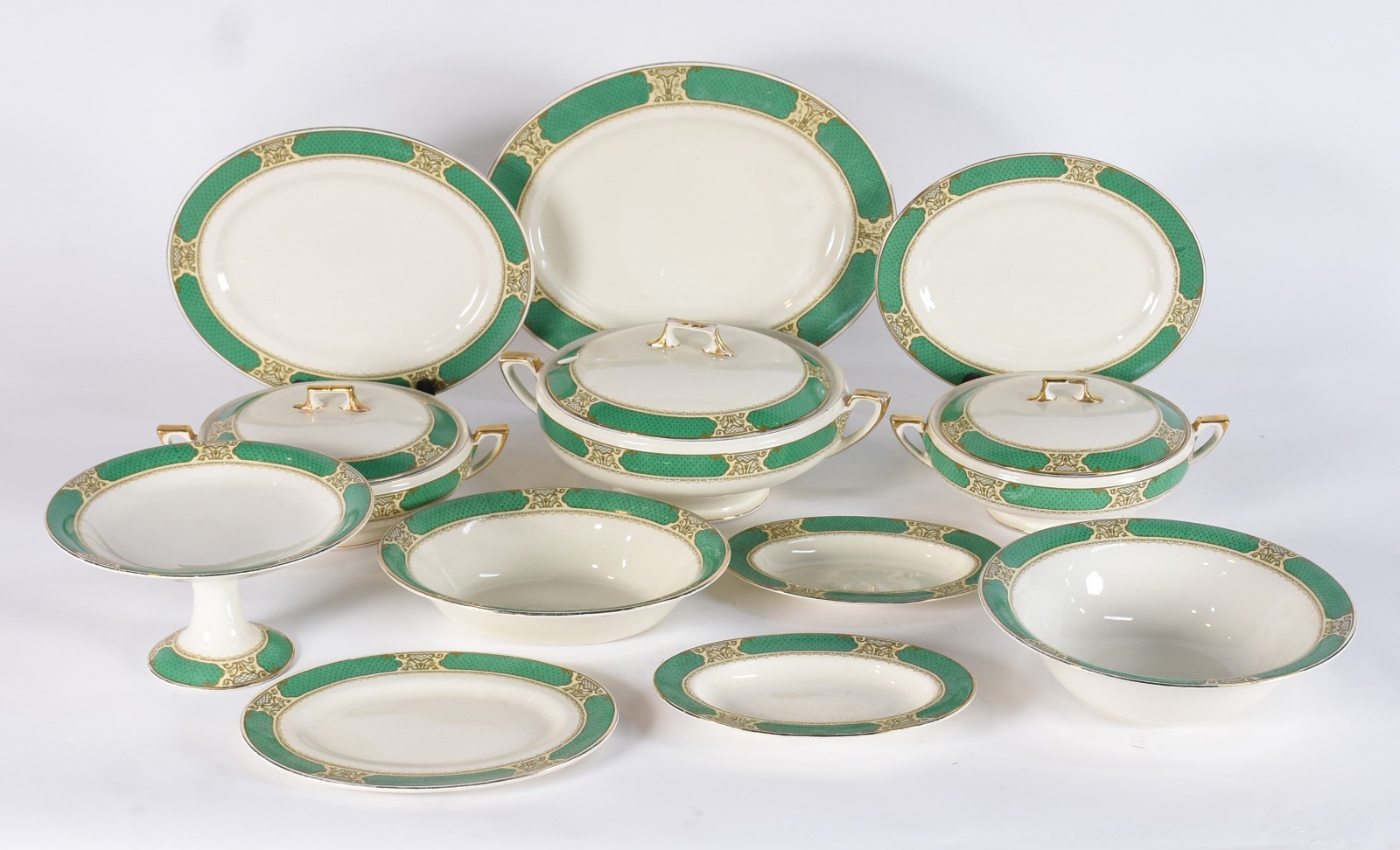 Aparelho de faiança inglesa Royal Crown, borda verde e detalhes... - foto 3 de 6