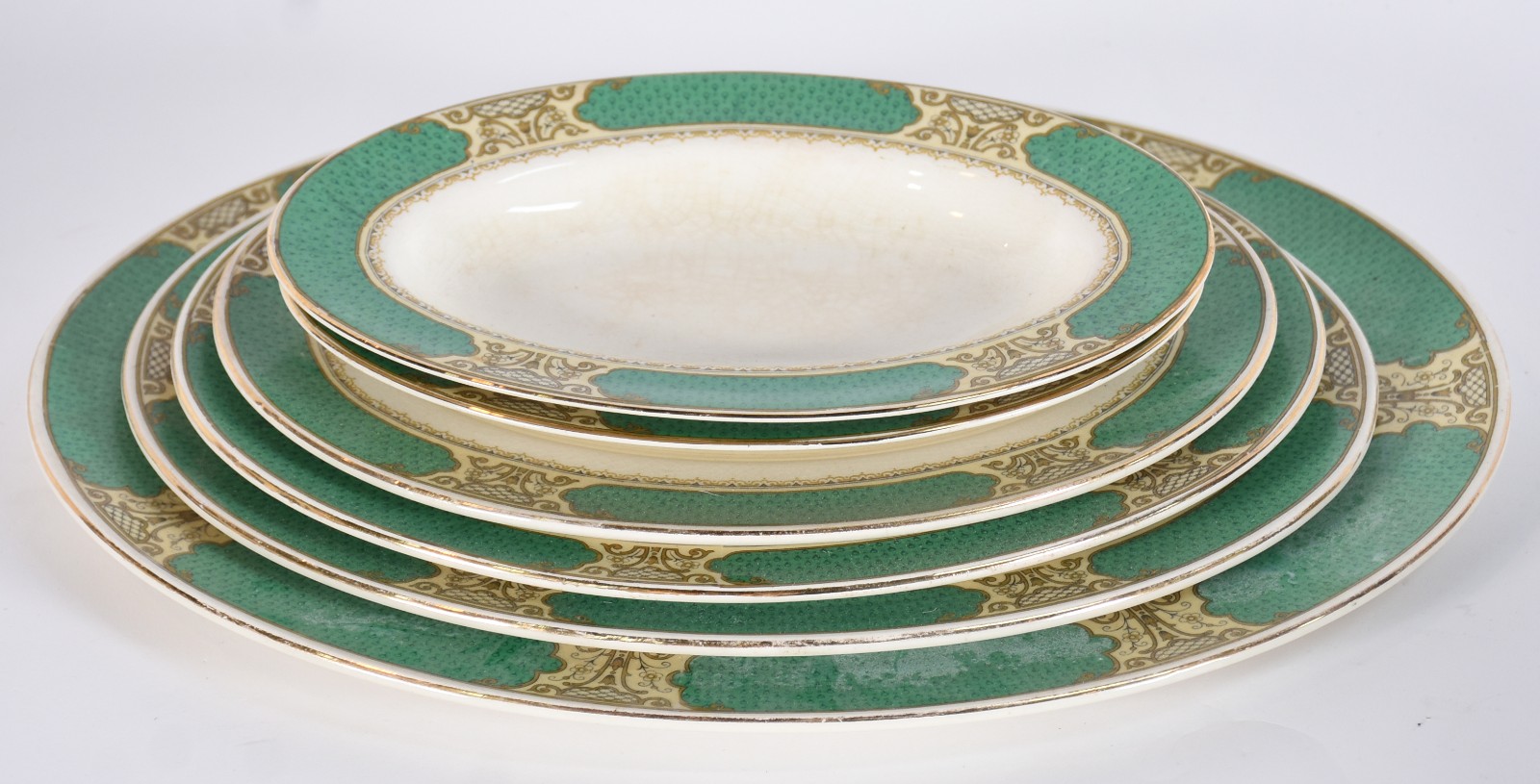 Aparelho de faiança inglesa Royal Crown, borda verde e detalhes... - foto 4 de 6