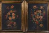 Assinatura não identificada, Flores - Par de quadros, óleo sobre tela, ao gosto da Escola Flamenga.